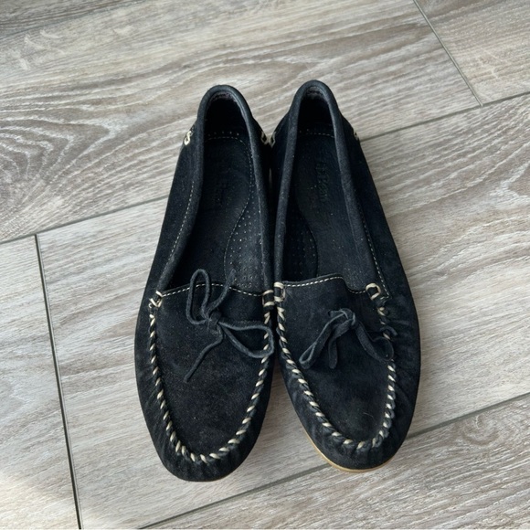 LL  Bean Black Suede Leather Slip On Loafers - Picture 1 of 13